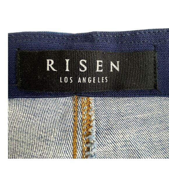 Risen Jeans Womens High Rise Distressed Frayed Hem Pull On Flare Jeans Large - Picture 8 of 10